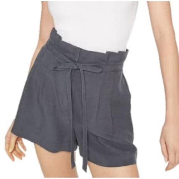 NWT CLUB MONACO Anreannah Paperbag Waist Linen Blend Shorts In Ebony Size 00 - Picture 3 of 8